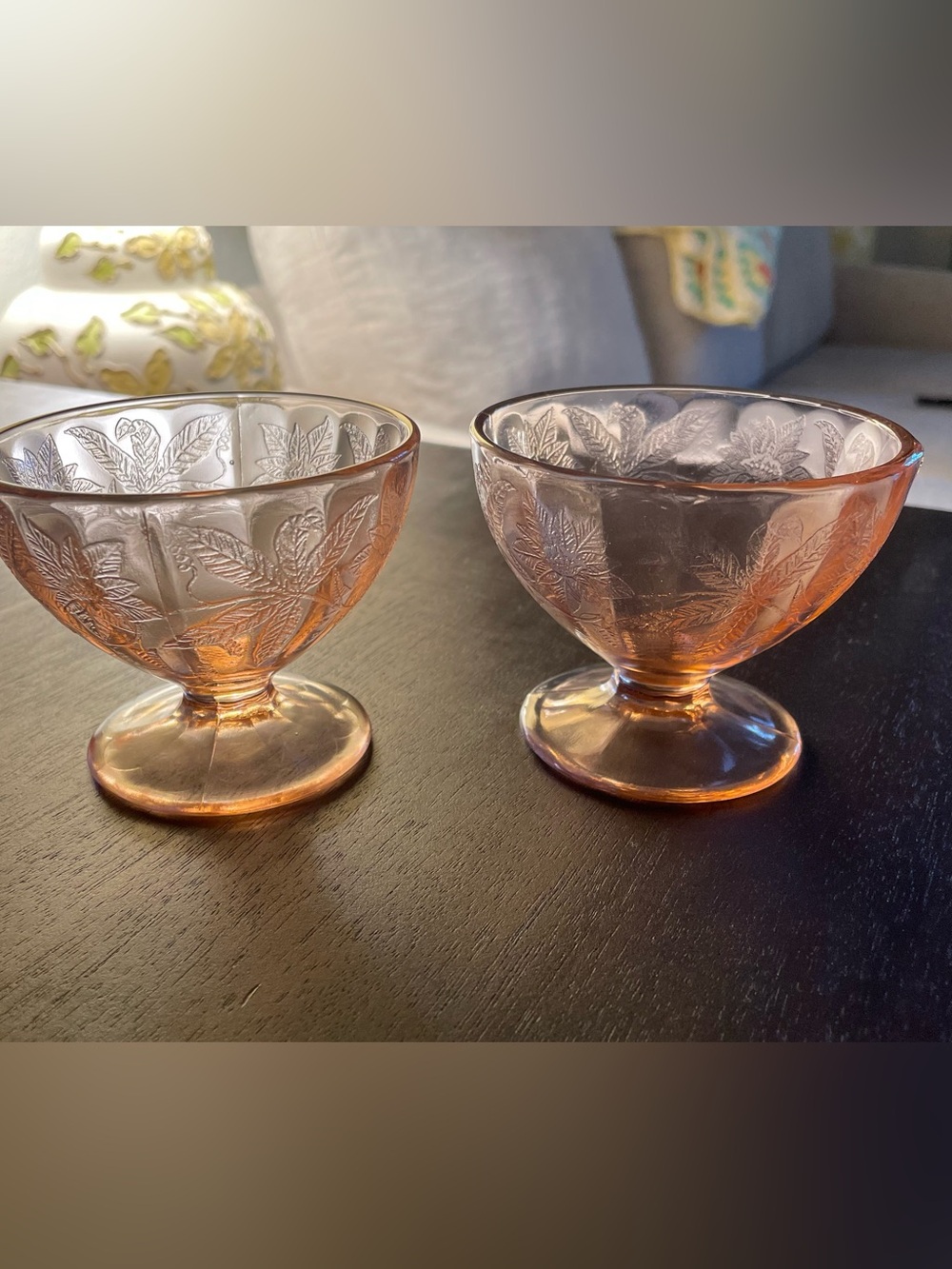 Pink Depression Glass Sherbet Cups - Set of 2 - Jeanette Glass - Floral